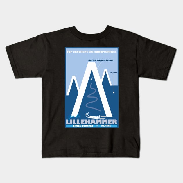 Lillehammer,Norway, Ski Travel Poster Kids T-Shirt by BokeeLee